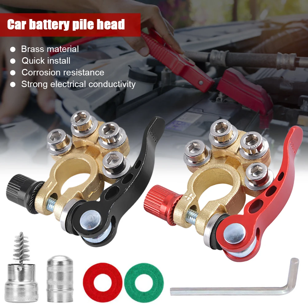 

1Pair Car Battery Terminal Connector Quick Release Disconnect Brass Terminal Clamp Connector with Cleaning Brush Gasket Hex Key