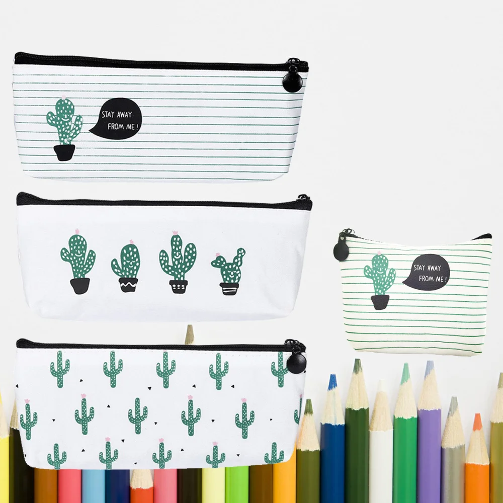 

4pcs Printed Canvas Pencil Case Pen Bag Makeup Bag Pouch Creative Learning Product Stationery