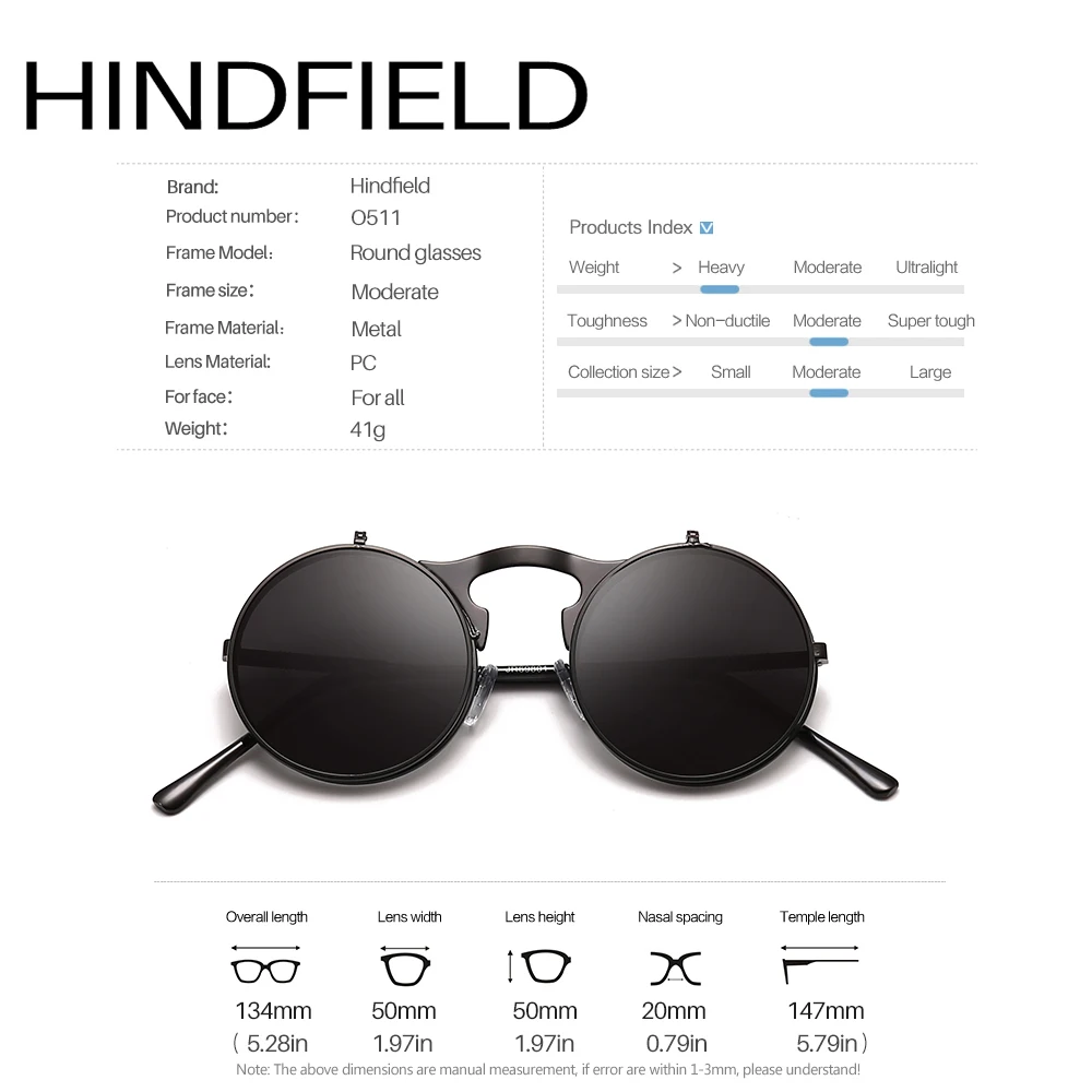 Круглые панковские солнцезащитные очки Hindfield Мужские Винтажные круглые двухслойные линзы солнцезащитные очки с накладкой женские зеркальные очки O511
