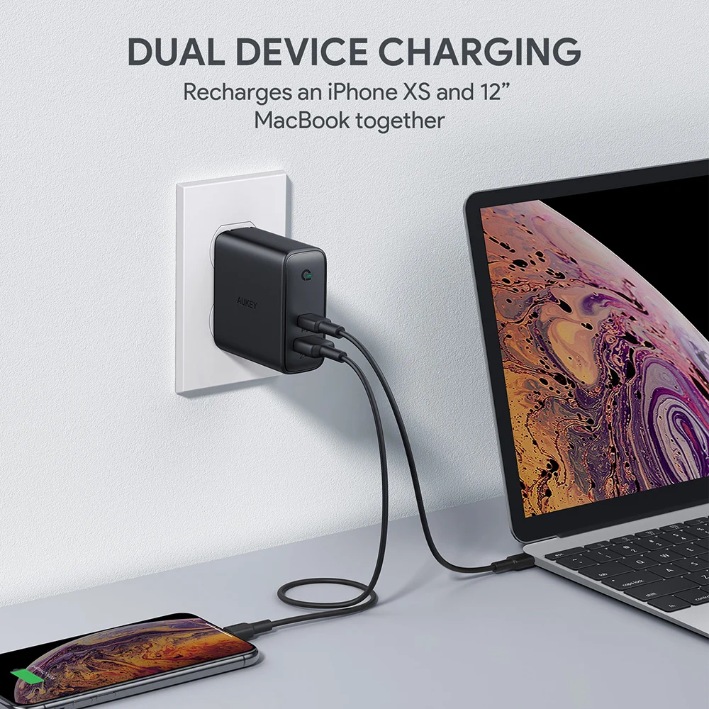 AUKEY PA-D3 Быстрая зарядка 60 Вт USB-C PD быстрая настенная с европейской вилкой зарядная
