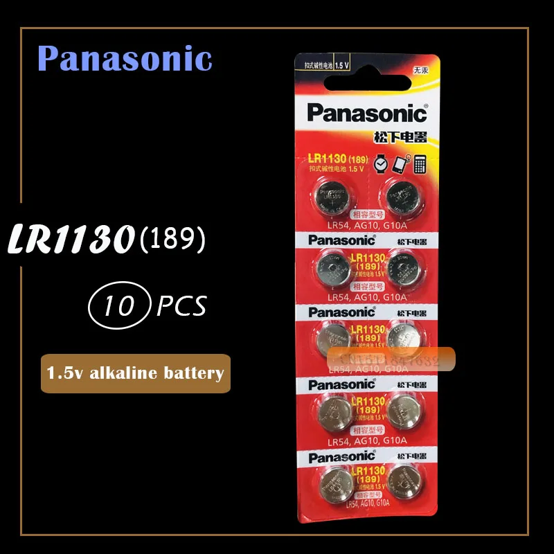 10 шт. 100% оригинальные щелочные кнопочные батарейки PANASONIC LR54 189 AG10 L1131 SR1130 G10 V10GA 389
