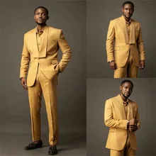 Disfraces Hommes dorados para novio, esmoquin para boda, chal con solapa, ropa para fiesta de graduación, traje masculino de negocios, ropa de 2 piezas (2)