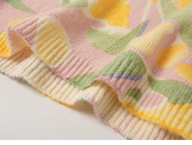 

Women Knitted Sweater 2021 New Spring Autumn O-neck Top Colorful Print Long Sleeve Retro Female Pullover