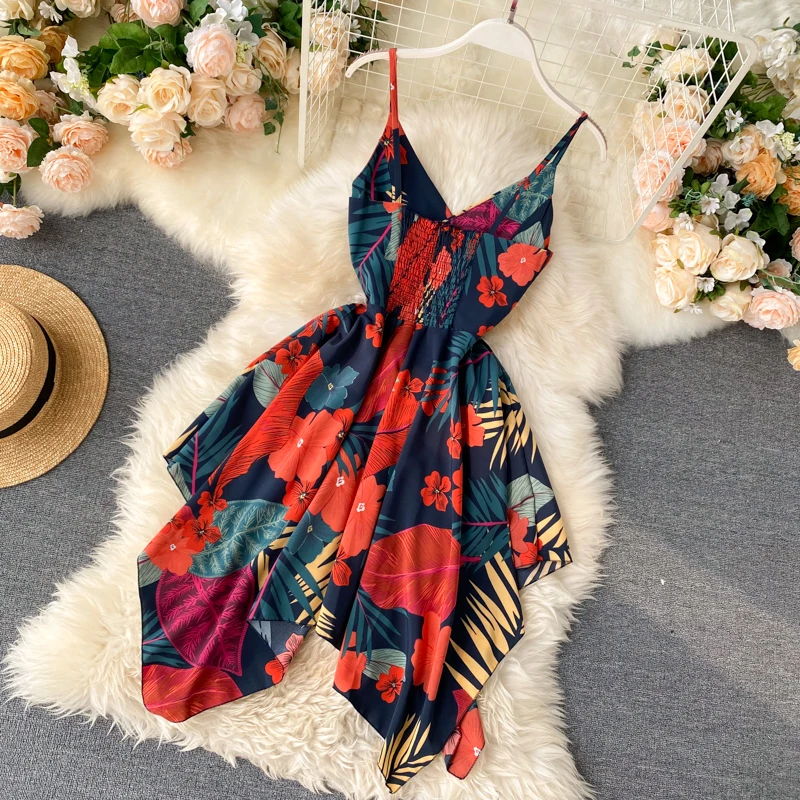 Платье женское в стиле бохо с v-образным вырезом облегающее платье миди цветочным