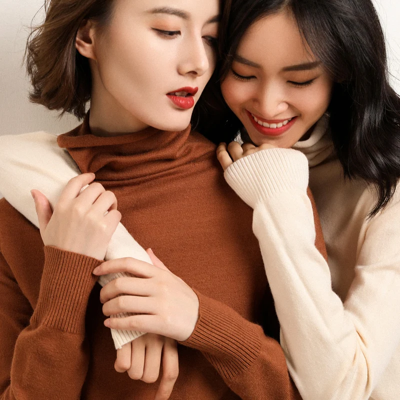 Женский кашемировый свитер с высоким воротником осенне-зимний новый вязаный