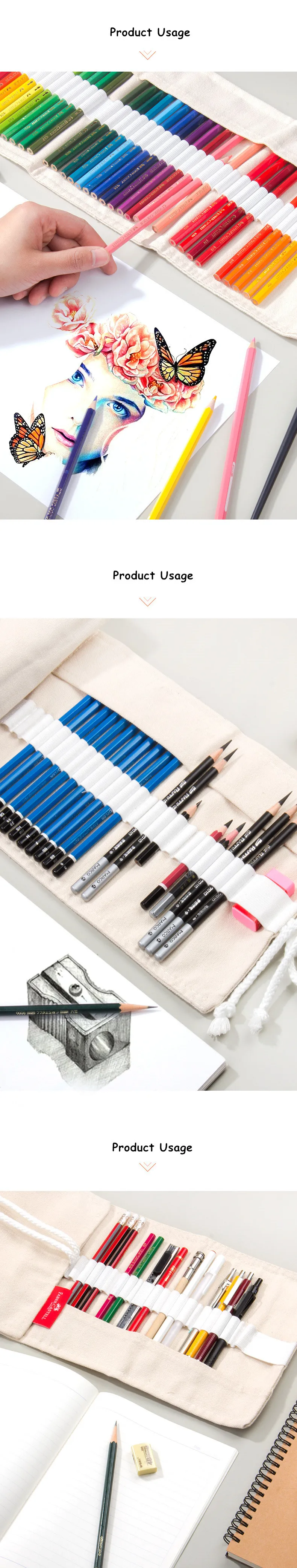 1 шт., цветные карандаши Faber Castell, рулонная сумка, Холщовая Сумка для ручек, стационарный чехол, косметичка, 50/64/76 отверстий, простая и стильная