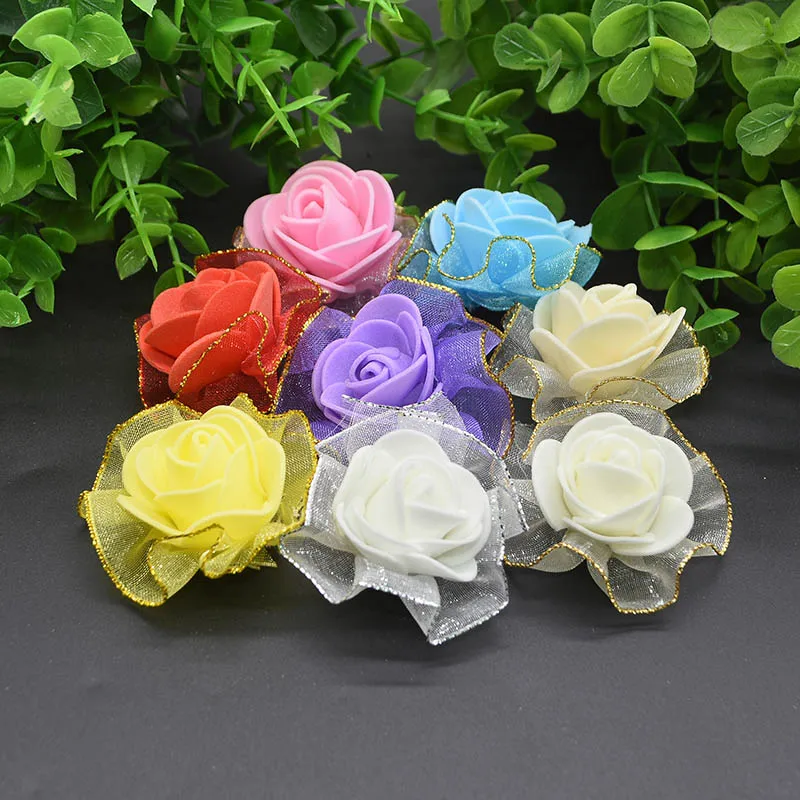 20pcs 4cm Artificial PE Foam Flowers Gold/Silver Lace Rose for Home Wedding Decoration DIY Scrapbooking Handmade Craft | Дом и сад