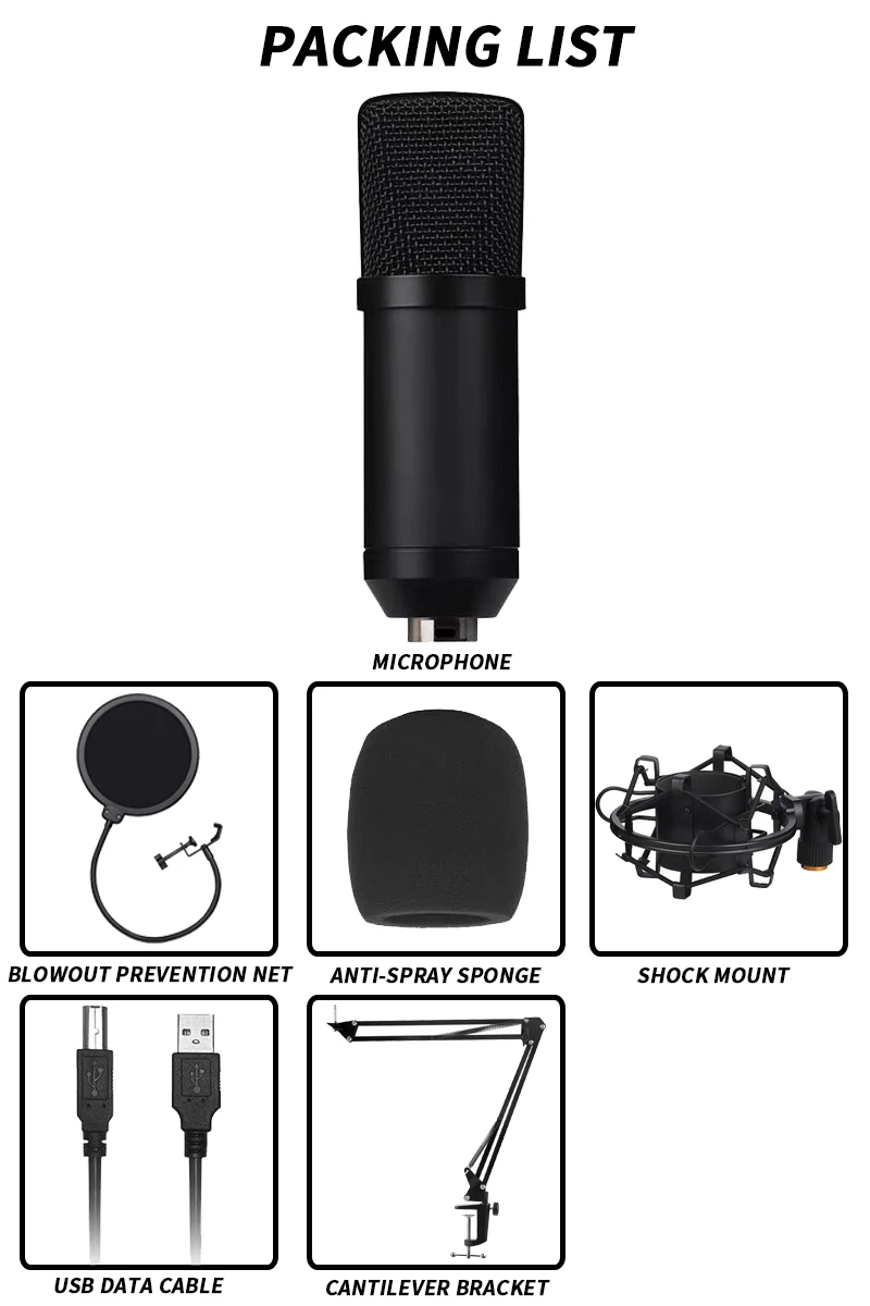 USB-микрофон кардиоидный Студийный микрофон с рукояткой стрелы ударное крепление