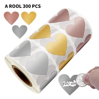 300pcs heart shape silver gold stickers stamp envelopes cards packages scrapbooking love scratch off labels stationery decor