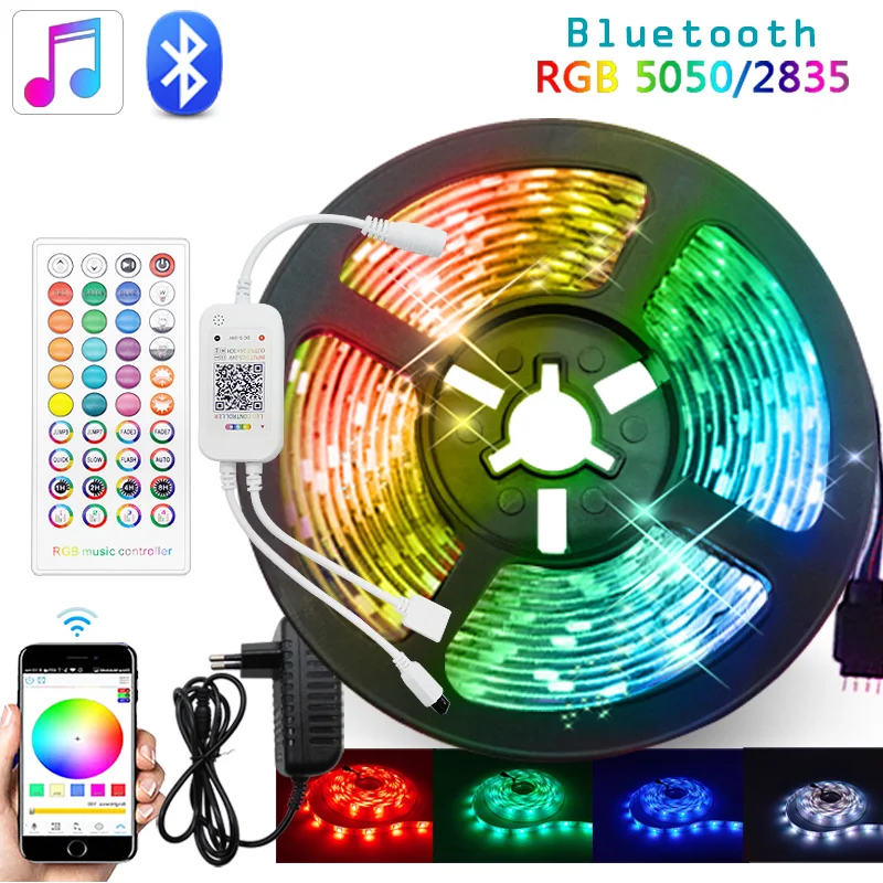 Bluetooth музыкальная 5 м 10 15 светодиодная полоса светильник 5050 SMD 2835 гибкая лента luces