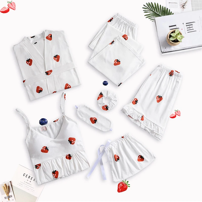 Женский халат из 100% хлопка банный с принтом клубники Повседневная Домашняя