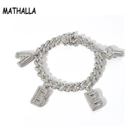 mathalla custom letter charm bracelet with 9mm cuban chain hiphop fashion mens and womens jewelry gifts