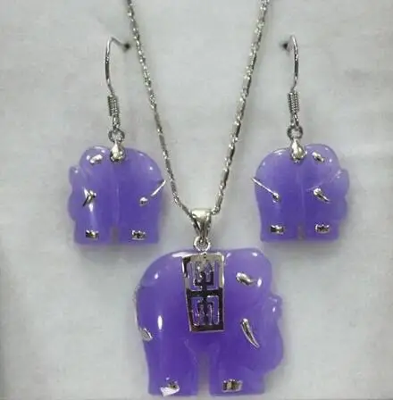 

Natural Green Jade Carved Elephant Pendant Necklace Earrings Set