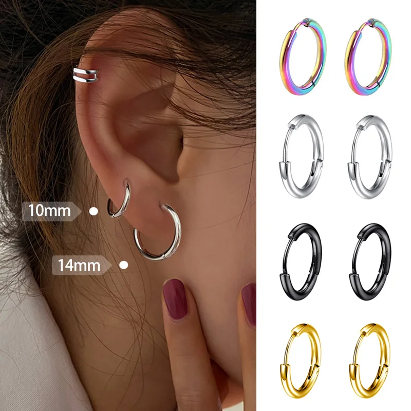 

Unisex Hoop Earrings Gold Silver Color Colorful Black Rose Gold Round Ear Rings for Women Men Stainless Steel Punk Hoops Earring