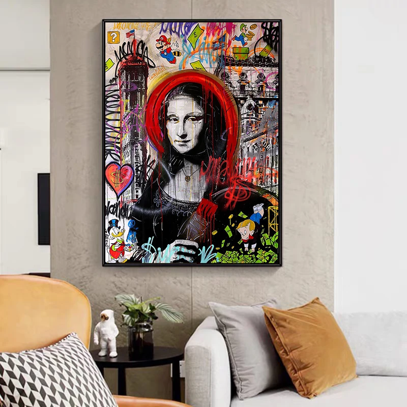 Современные граффити город смешная Мона Лиза абстрактные картины постеры в