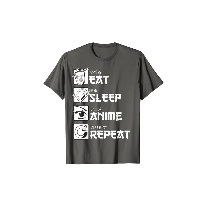 

Eat Sleep Anime Repeat Shirt Men's Funny Japanese Manga Gift T Shirt Homme Oversize Summer Graphic Tee Short Sleeve Streetwear