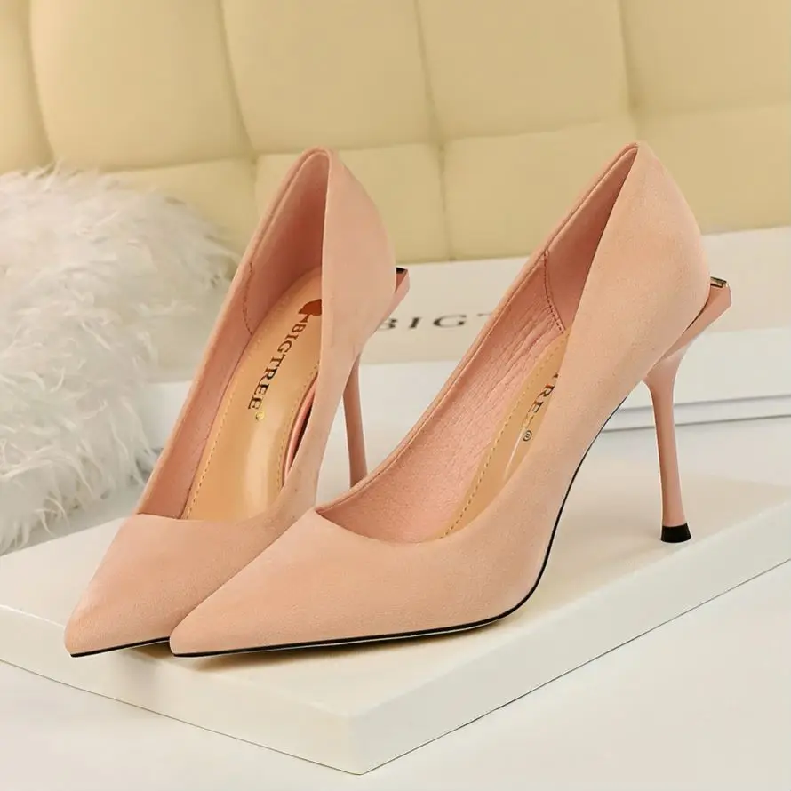 EOEODOIT Fashion Formal Heels Shoes Women Flock Pumps 10 CM High Stiletto Thin Heel Party Office Lady Pointed Toe | Обувь