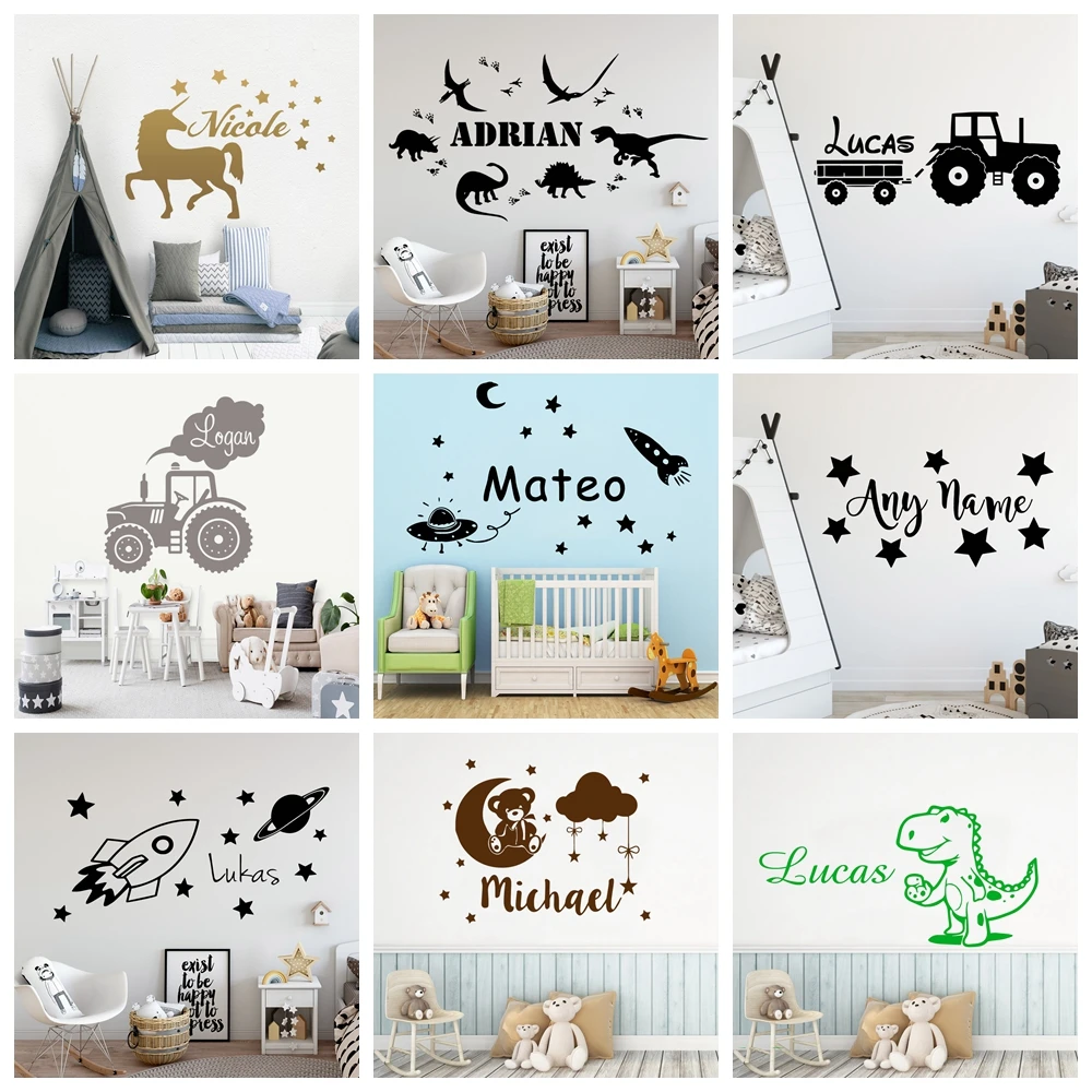 20 Style Personalized Name Kawaii Wall Sticker Vinyl Decals For Kids Room Decoration Bedroom Decor Wallpaper pegatinas de pared