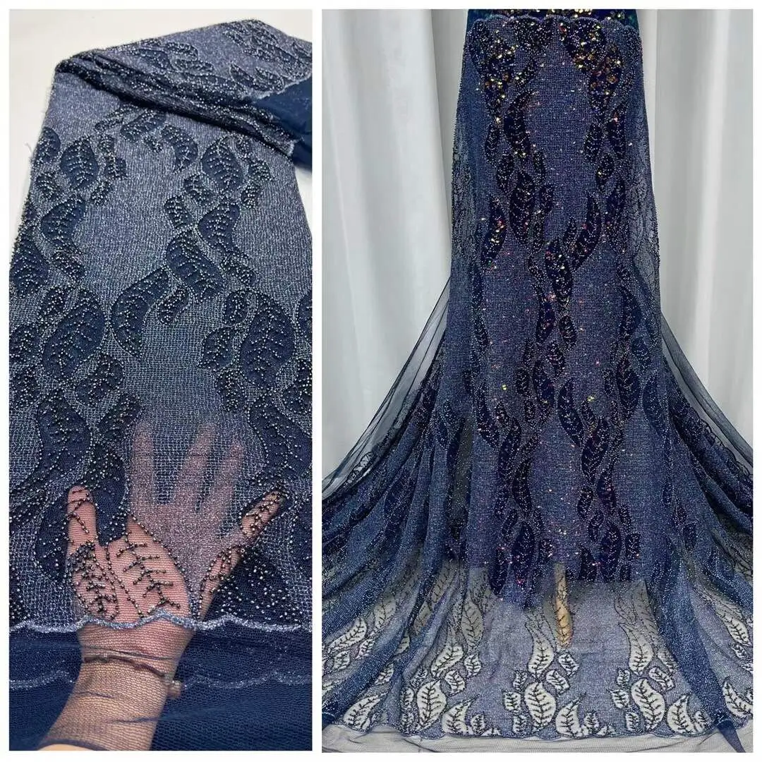 

African french net lace fabric SYJ-18868 lace high quality embroidery beaded Nigerian tulle mesh lace fabrics