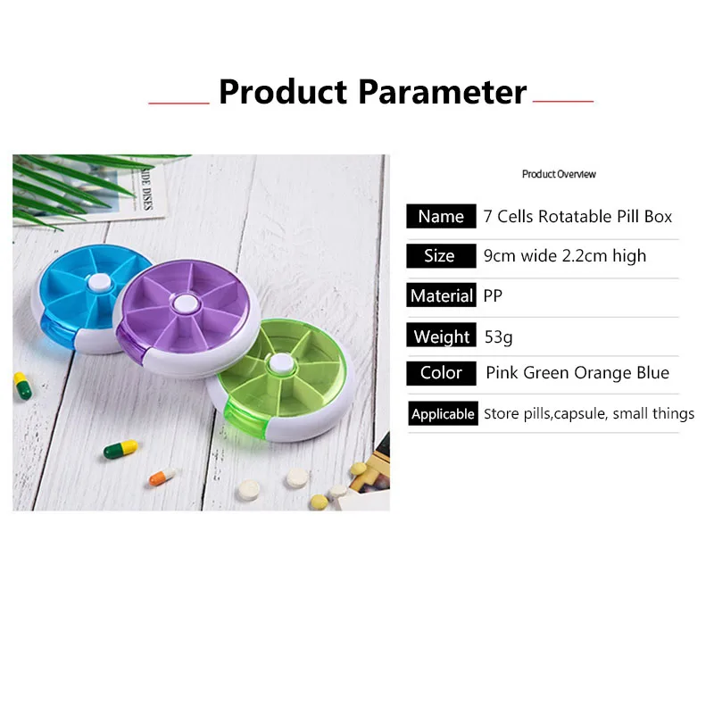 

Rotatable 7 days Pill Box Weekly Medicines Container Portable Travel Pills Dispenser Cute Fruit Round Tablet Storage Organizer