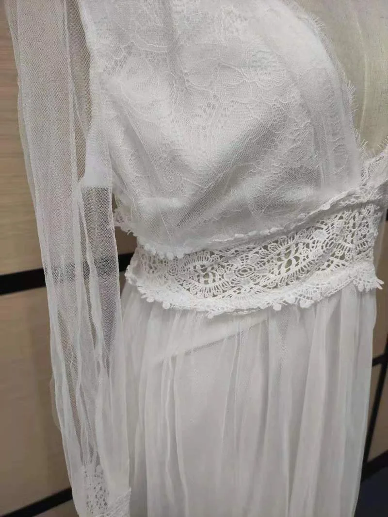 Женское винтажное платье-макси с длинным рукавом элегантное белое кружевное