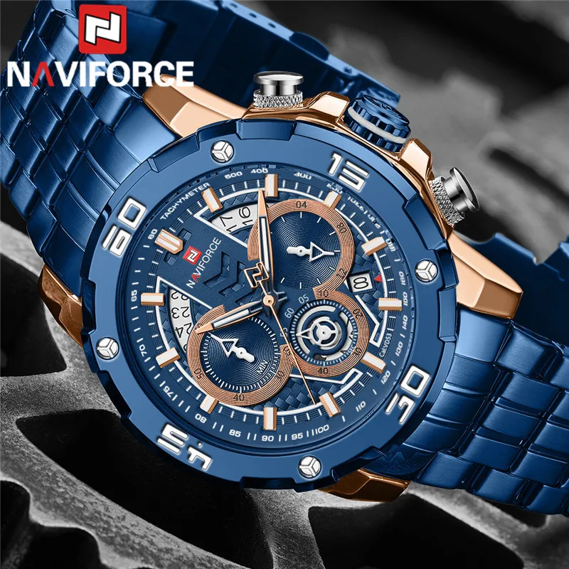 NAVIFORCE мужские часы Спортивные Хронограф Дата наручные Топ Бренд роскошные черные