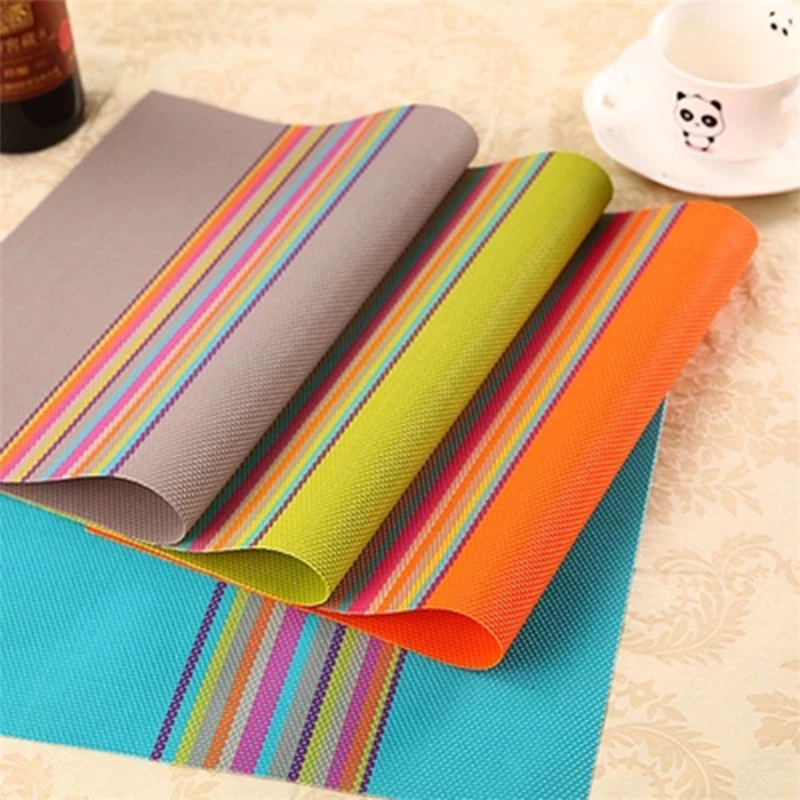 

PVC European Placemat Waterproof Environmental Friendly Dining Table Mat Multi-Color Stripe Color Non-Slip Western Placemats