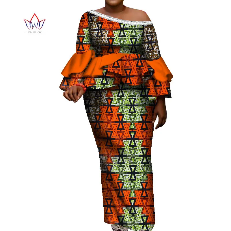 Traditional Clothing For Women Ruffles Top And Skirt Ankle-length Vintage Set Print 2 Pcs Plus Size African Style Suit WY8149