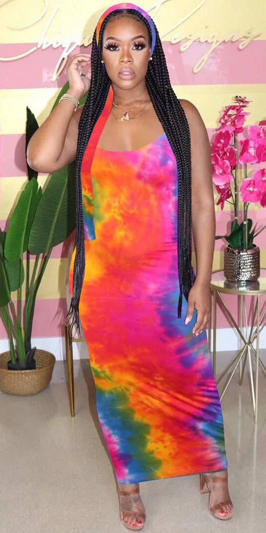 Женское длинное платье на бретельках с принтом в полоску |