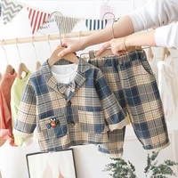 kid boy plaid suit outfit clothing set birthday party plaid coat shirt pants toddler baby clothes set 1 2 3 4 5 year