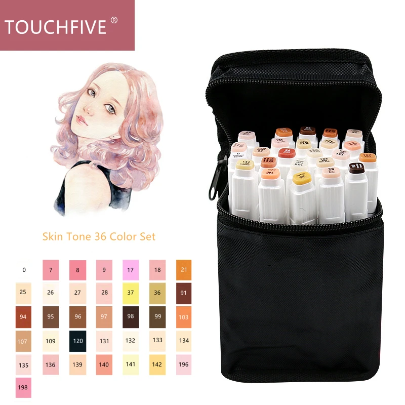 

TOUCHFIVE 12/24/36 Colors Marker Skin Tones Set, Art Markers ,Artist Dual Headed Alcohol Based ink Manga Brush Pen For Coloring