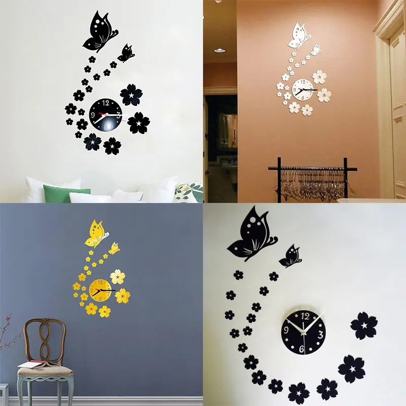 Домашний Настенный декор часы с бабочкой современный дизайн настенные 3D
