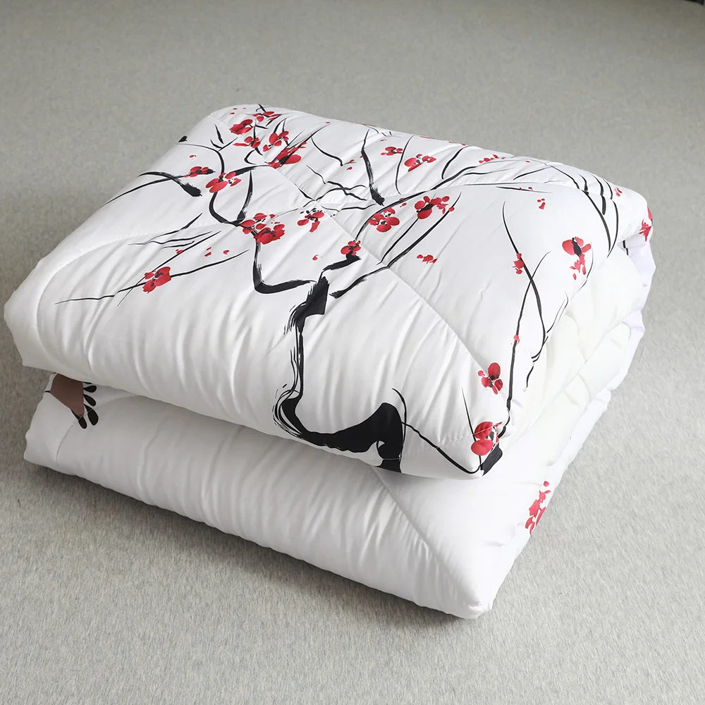 

Japanese Style Pink Floral Soft Comforter Set Cherry Blossom Bedding Set Blossom Flower Branches Quilt Set with 2P illowcase