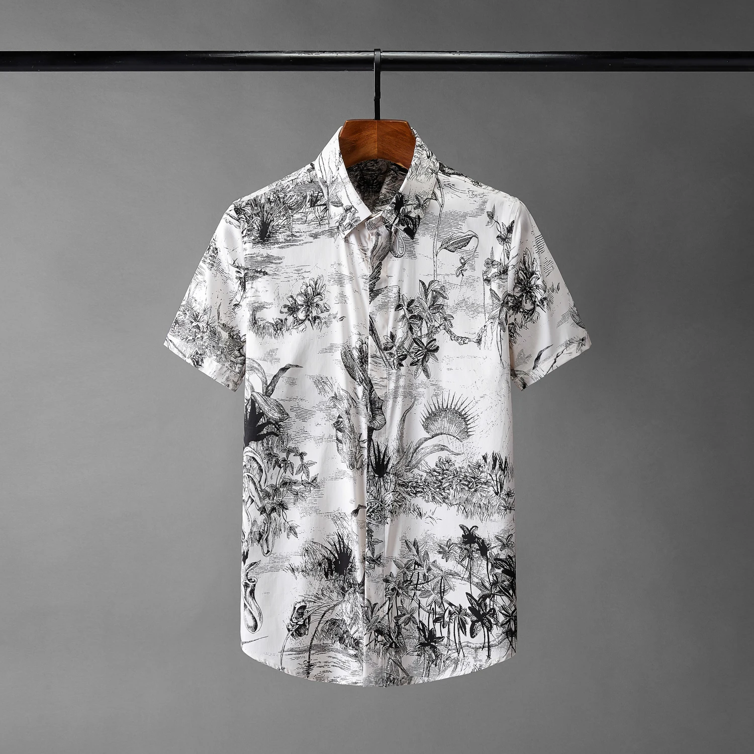 100% Cotton Mens Shirts Luxury Digital Printing Short Sleeve Casual Mens Dress Shirts Plus Size 4xl Slim Fit Male Shirts