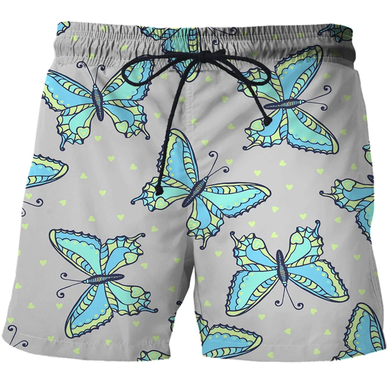 Cartoon Butterfly Men's Quick Dry Casual Shorts Summer Running Beach Board Classic Printed Shorts Drawstring Surfing Shorts