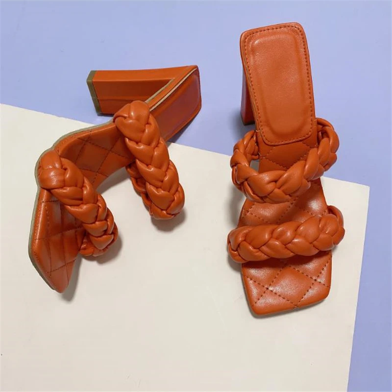 

Мюли женские плетеные, сандалии-гладиаторы на толстом высоком каблуке, пляжные шлепанцы, сланцы, для улицы