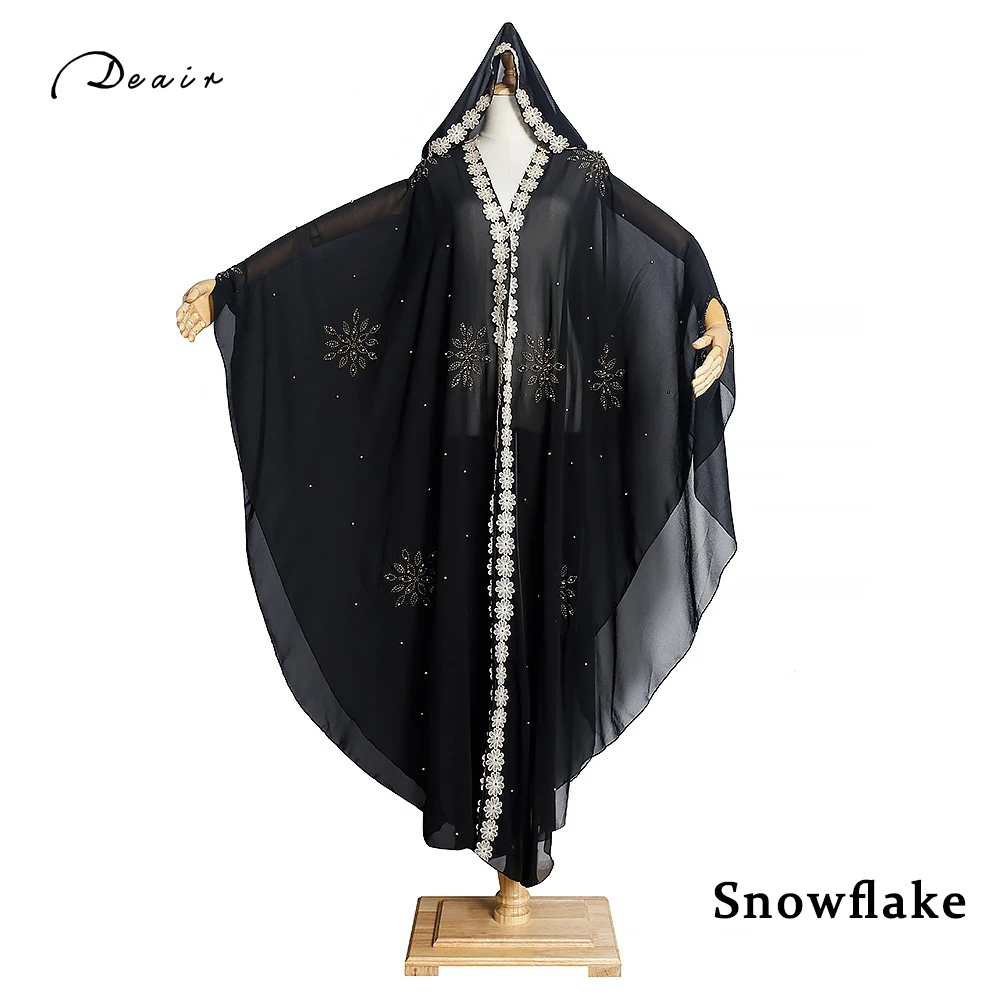 2021 Women Clothing Dubai Open Abayas Turkish Stones Chiffon Hooded Dress Muslim Kaftan Kimono African Loose Boubou Robes