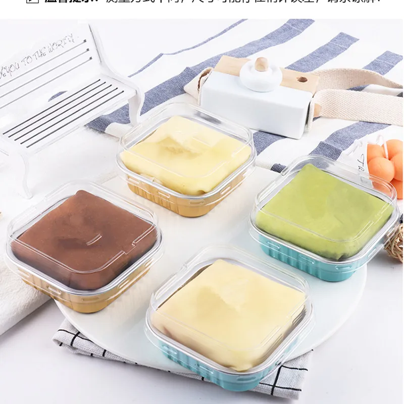 

100pcs Net red square aluminum foil packaging box baking cake bread pastry cupcake cups diy party favors dessert cup with lid