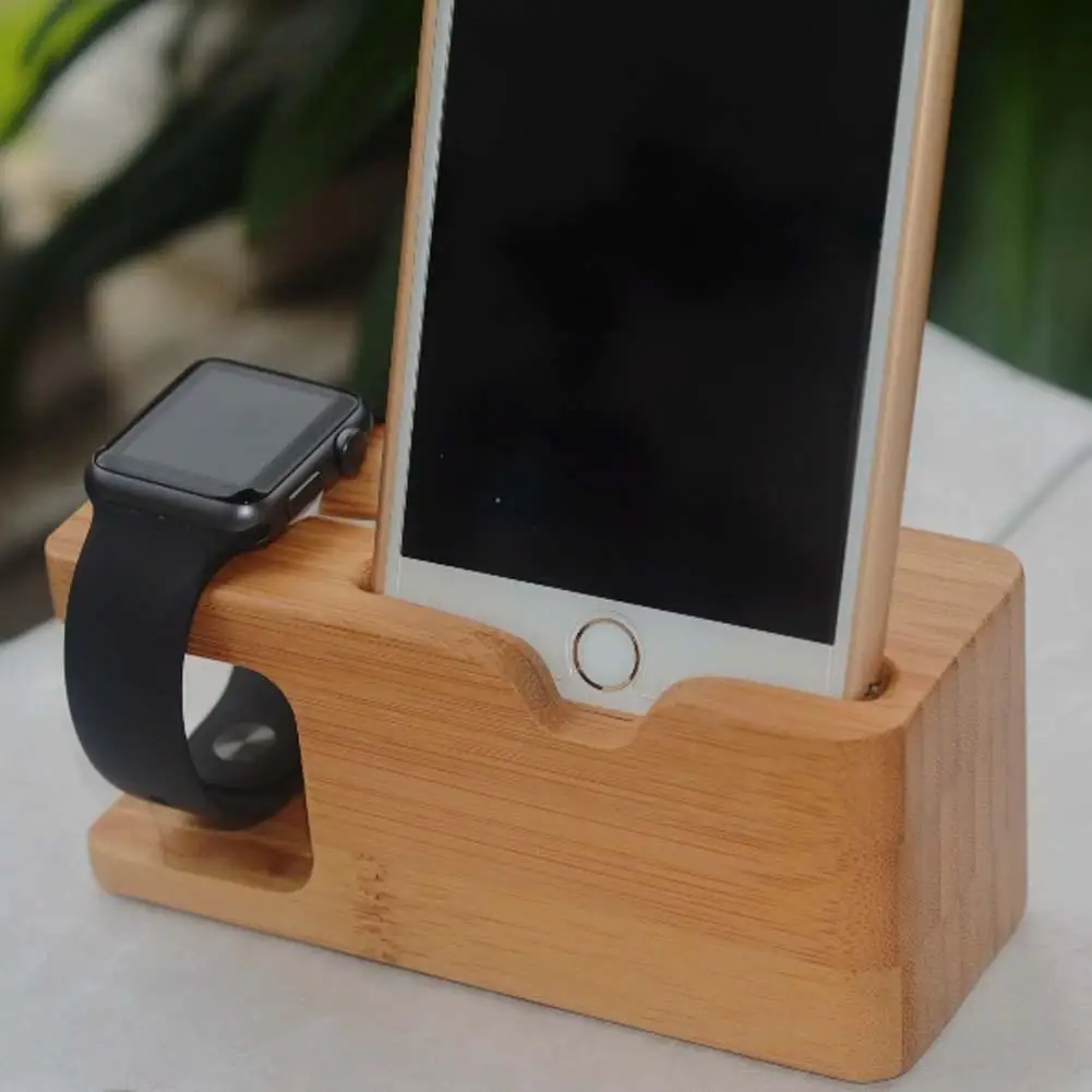 Бамбуковая зарядная станция док держатель с usb разъемом для Apple Watch iWatch iPhone 8X7 6 6s