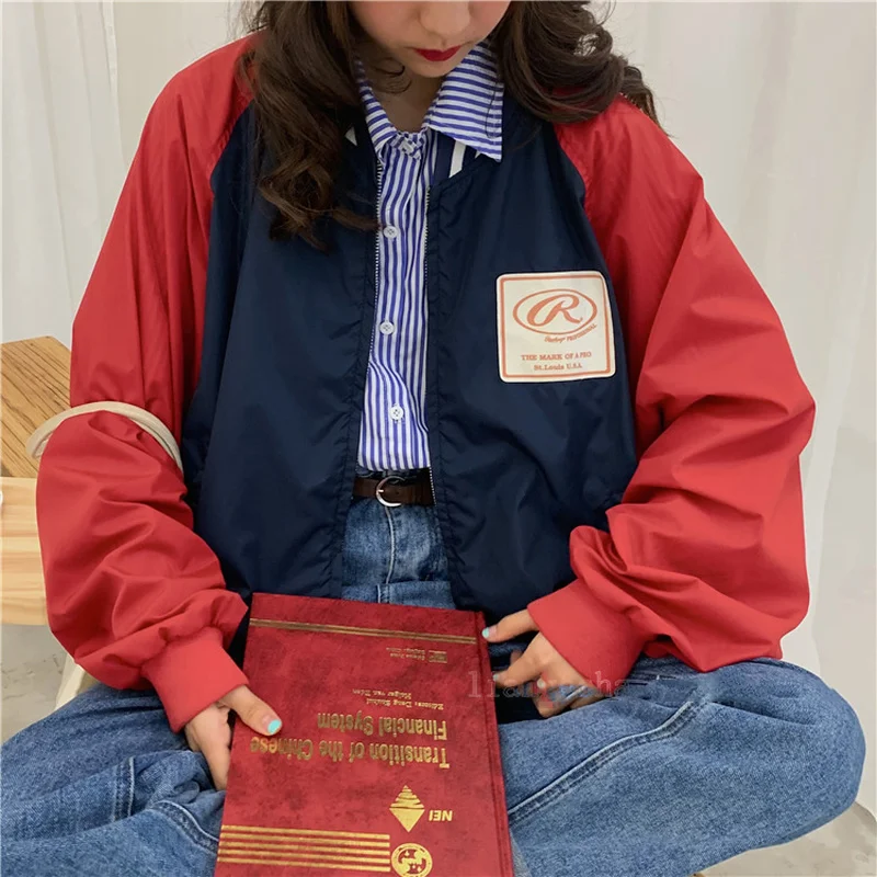 

Jackets Women Autumn Oversize Patchwork All-match Streetwear Students Womens Leisure Kpop Outwear Coats Chic Ulzzang Daily New