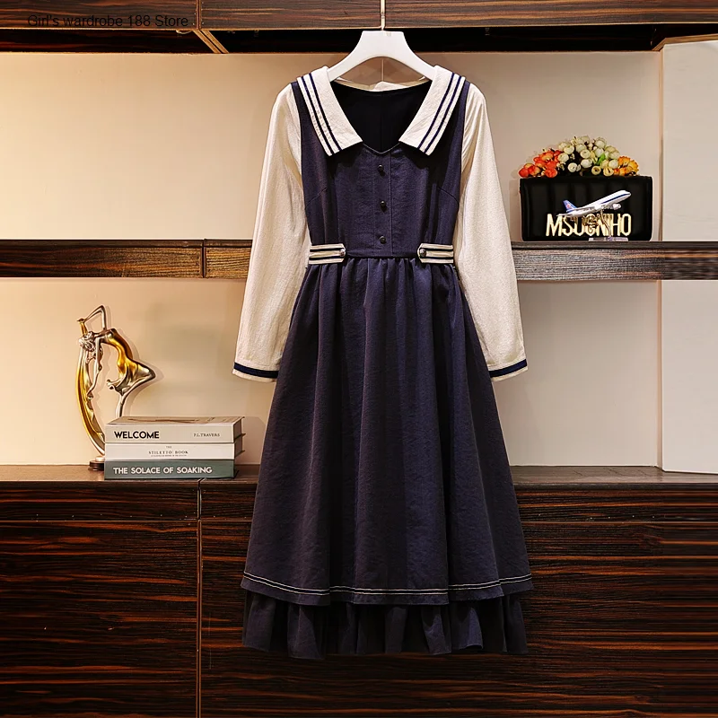 

Large size women's autumn clothing 2020 new women's sister Western style age-reducing belly slimming collar dress