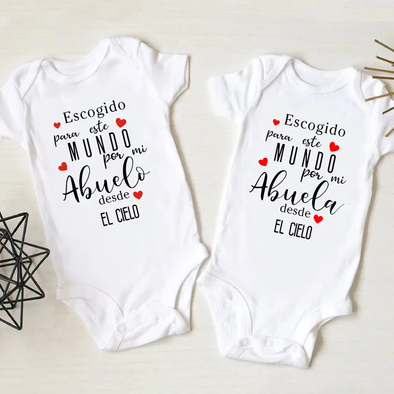 

Mi Abuelo Abuela Desde El Cielo Funny Newborn Baby Bodysuits Cotton Infant Short Sleeve Rompers Boys Girls Ropa Jumpsuit Clothes