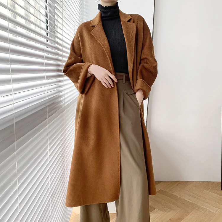 

M labbro double-sided water ripple pure cashmere women's coat bathrobe wool medium long coat Gu Jia