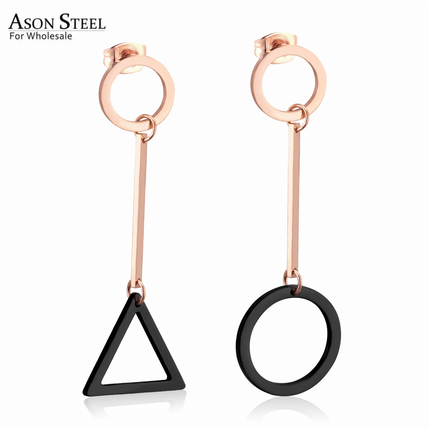 Асон сталь Розовое золото Цвет Серьги 316L нержавеющая круг треугольник Висячие