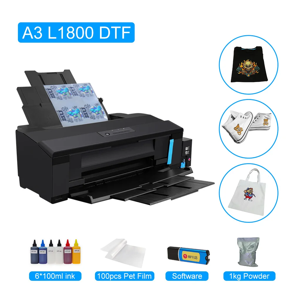 Принтер A3 DTF L1800 для печати на футболках с программным обеспечением RIP + чернила 6*100