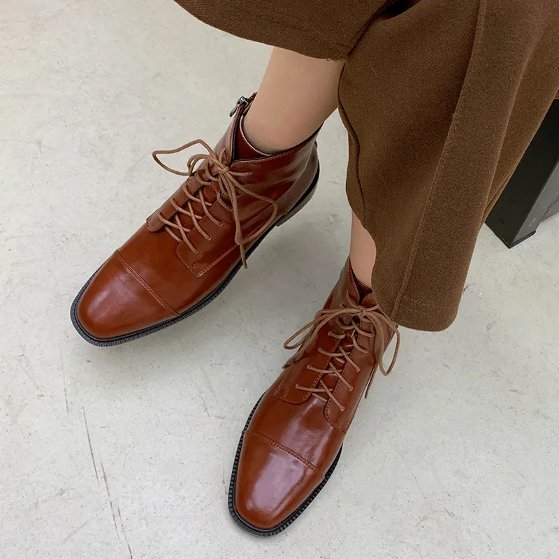 

MoonMeek 2020 New hot sale fashion ankle boots genuine leather boots low heel square toe solid color women boots autumn winter