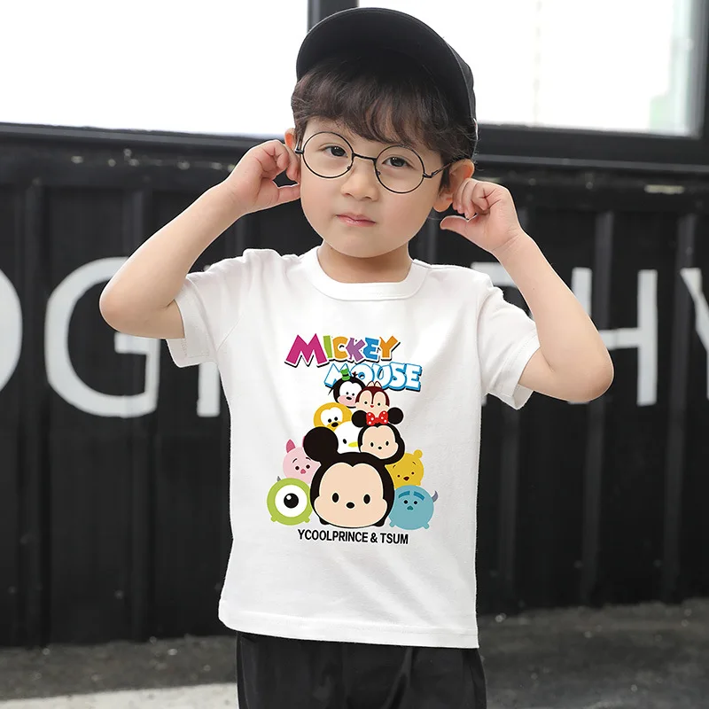 Одежда с дизайном Микки футболка для мальчиков Минни милый топ девочек хлопковая