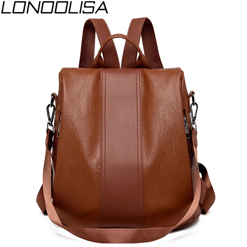 Женский рюкзак 2 в 1 из мягкой кожи вместительный с защитой от кражи для девочек