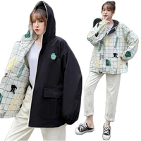 2021 new kawaii two sided wear womens autumn jacket female korean loose student hooded baseball uniform coat fashion outerwear