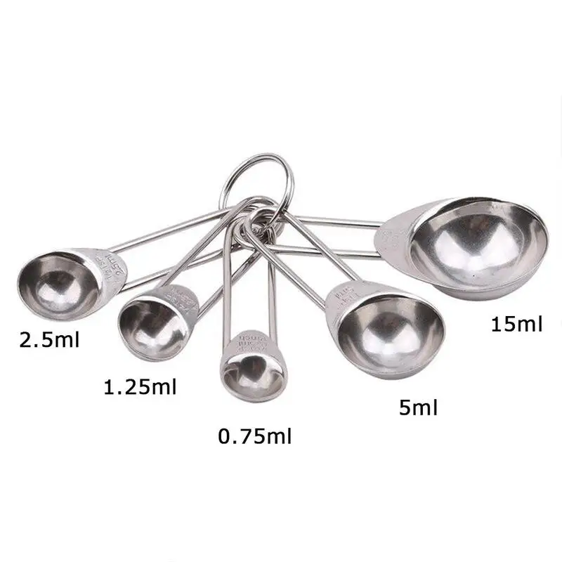 

5pcs/set Measuring Spoon Steel Cooking Cups 2.5/ 1.25/0.75ml 5/ Cooking Accessory 15/ Quality High Teaspoons V4J6